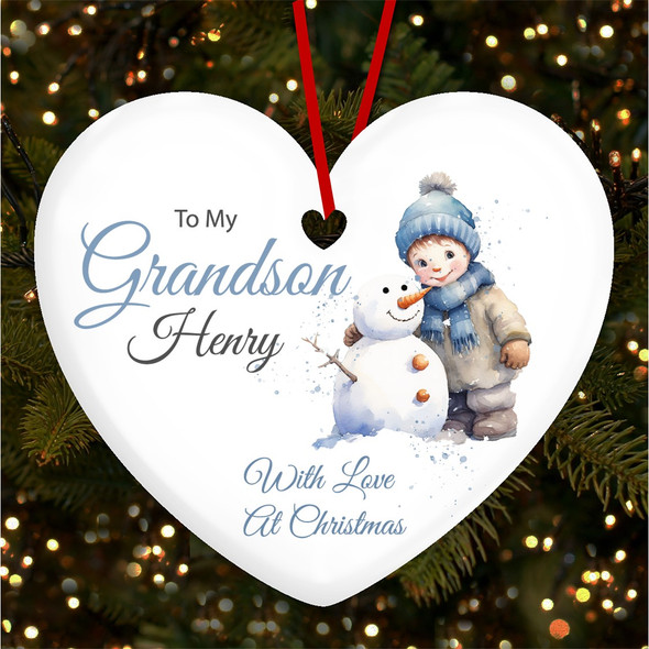 FREE WITH ORDERS OVER £20! - To My Grandson Snowman Boy With Love At Custom Christmas Tree Bauble Decoration