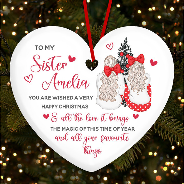 FREE WITH ORDERS OVER £20! - To My Sister At Girls Red White Scene Custom Christmas Tree Ornament Decoration