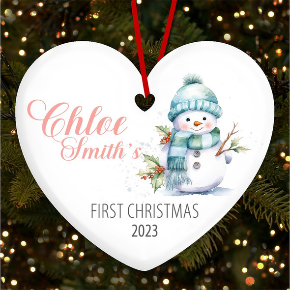 FREE WITH ORDERS OVER £20! - Pink Snowman Baby 1st Personalised Christmas Tree Ornament Decoration