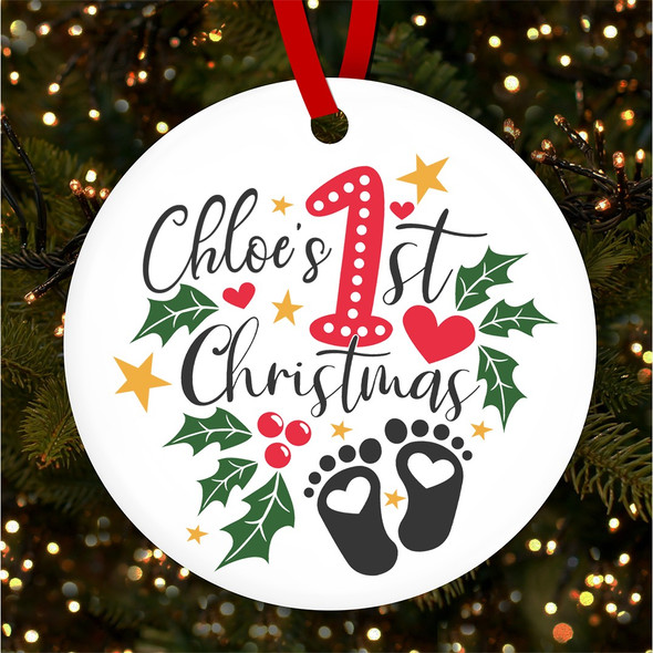 FREE WITH ORDERS OVER £20! - Baby Footprints 1st Personalised Christmas Tree Ornament Decoration