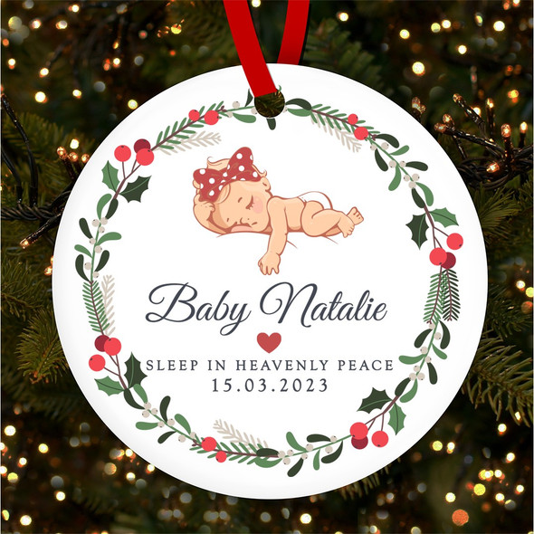 FREE WITH ORDERS OVER £20! - Baby Memorial Sleeping Baby Girl Personalised Christmas Tree Ornament Decoration