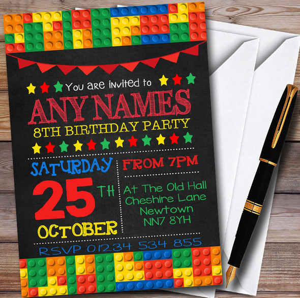 Building Bricks Blocks Personalised Childrens Party Invitations