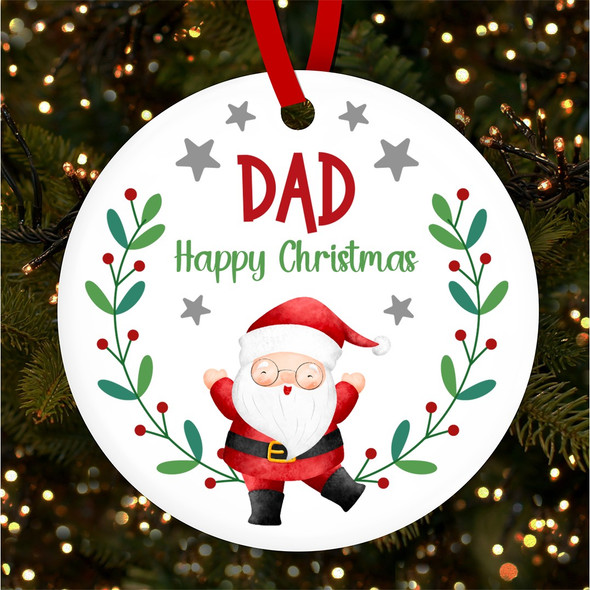FREE WITH ORDERS OVER £20! - Dad Santa Holly Wreath Border Personalised Christmas Tree Ornament Decoration