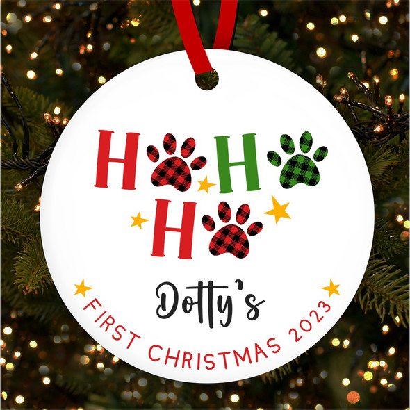 FREE WITH ORDERS OVER £20! - Dog 1st Ho Ho Ho Pawprints Puppy Pet Custom Christmas Tree Ornament Decoration