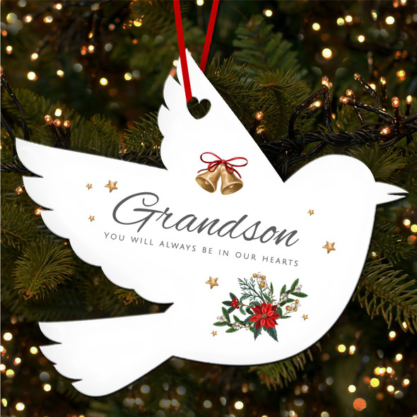 FREE WITH ORDERS OVER £20! - Grandson Memorial Winter Red Personalised Christmas Tree Ornament Decoration