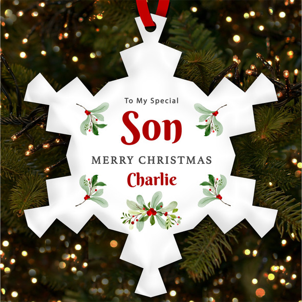 FREE WITH ORDERS OVER £20! - Special Son Floral Holly Berries Personalised Christmas Tree Ornament Decoration