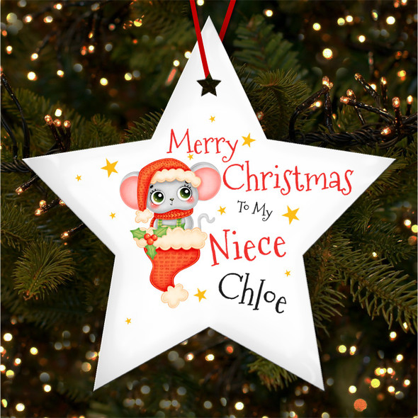FREE WITH ORDERS OVER £20! - Cute Mouse Stocking Sock Niece Personalised Christmas Tree Ornament Decoration