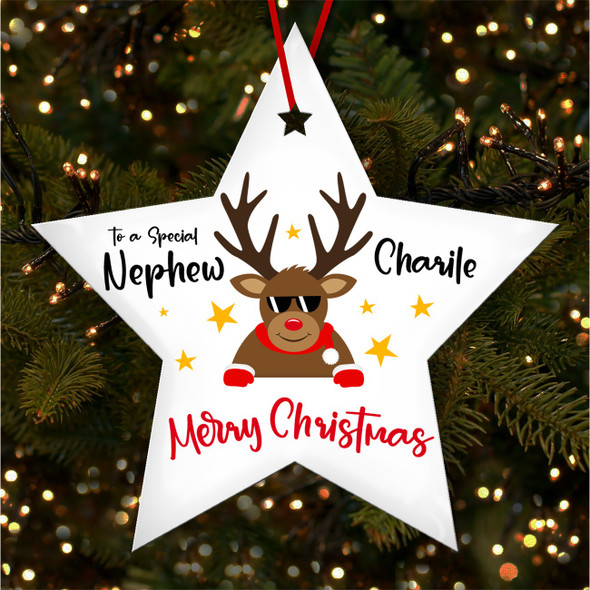FREE WITH ORDERS OVER £20! - Special Nephew Cool Reindeer Sunglasses Custom Christmas Tree Bauble Decoration