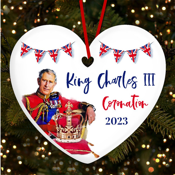FREE WITH ORDERS OVER £20! - UK Bunting King Charles III Coronation Souvenir Heart Hanging Ornament