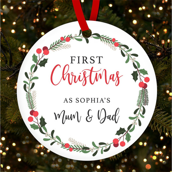 FREE WITH ORDERS OVER £20! - 1st As Parents Red Mum Dad Personalised Christmas Tree Ornament Decoration