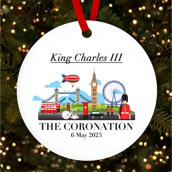 FREE WITH ORDERS OVER £20! - London Landscape King Charles III Coronation Souvenir Round Hanging Ornament