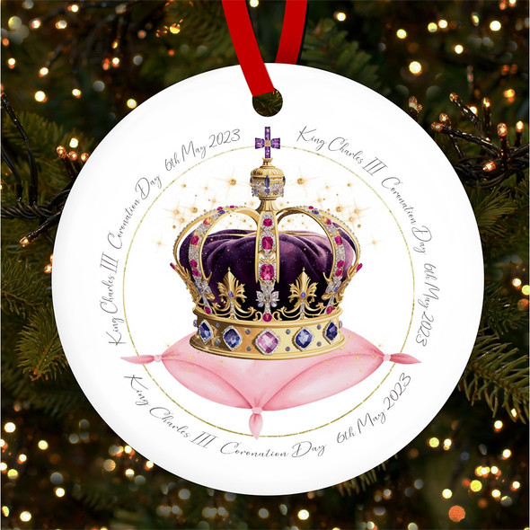 FREE WITH ORDERS OVER £20! - Purple Crown King Charles III Coronation Souvenir Round Hanging Ornament