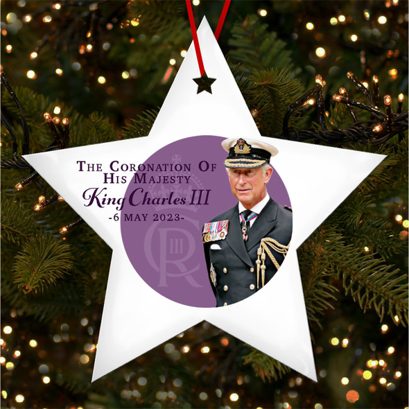 FREE WITH ORDERS OVER £20! - Purple His Majesty King Charles III Coronation Souvenir Star Hanging Ornament