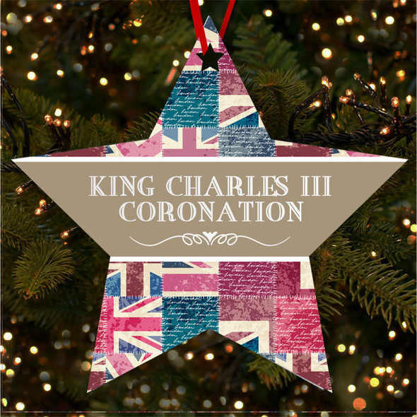 FREE WITH ORDERS OVER £20! - Vintage Flag King Charles III Coronation Souvenir Star Hanging Ornament