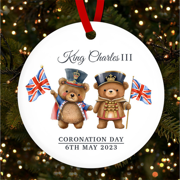 FREE WITH ORDERS OVER £20! - Teddy Bears Guards King Charles III Coronation Souvenir Round Hanging Ornament