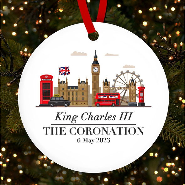 FREE WITH ORDERS OVER £20! - Colourful London King Charles III Coronation Souvenir Round Hanging Ornament