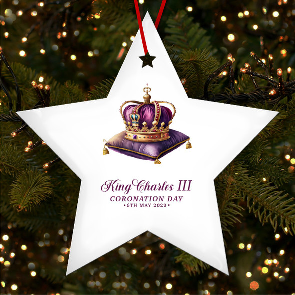 FREE WITH ORDERS OVER £20! - Crown Cushion King Charles III Coronation Souvenir Star Hanging Ornament