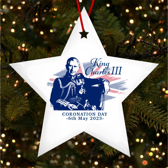 FREE WITH ORDERS OVER £20! - Navy His Majesty King Charles III Coronation Souvenir Star Hanging Ornament