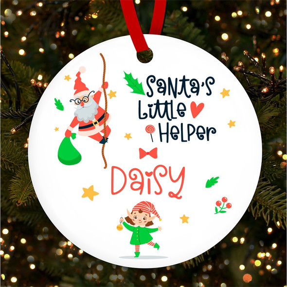 FREE WITH ORDERS OVER £20! - Girl Elf Santa's Helper Round Personalised Christmas Tree Ornament Decoration