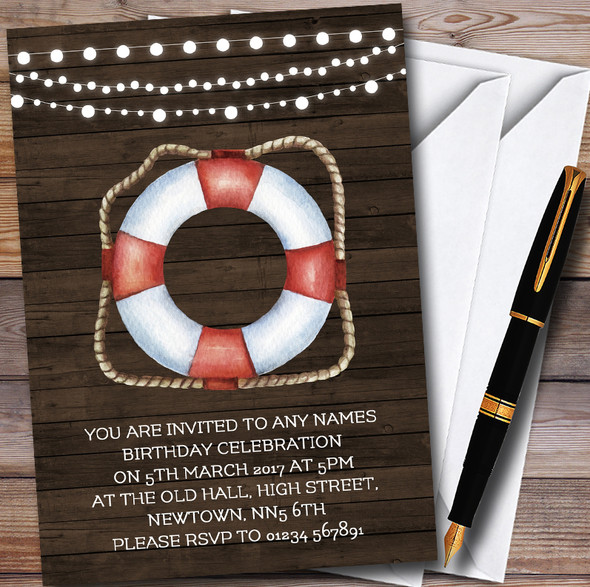 Nautical Rustic Wood Personalised Childrens Party Invitations