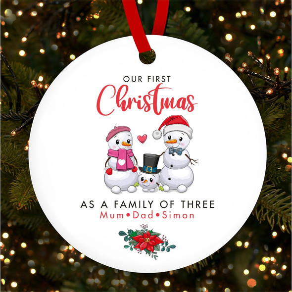 FREE WITH ORDERS OVER £20! - Our First As Family Snowman Personalised Christmas Tree Ornament Decoration