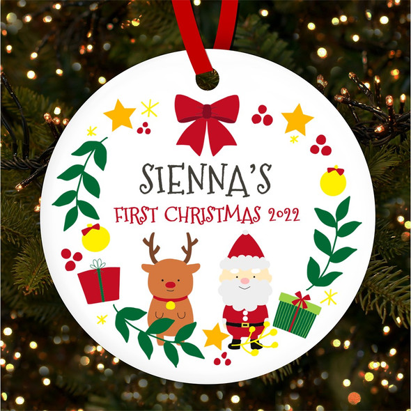FREE WITH ORDERS OVER £20! - Santa Snowman Name First Round Personalised Christmas Tree Ornament Decoration