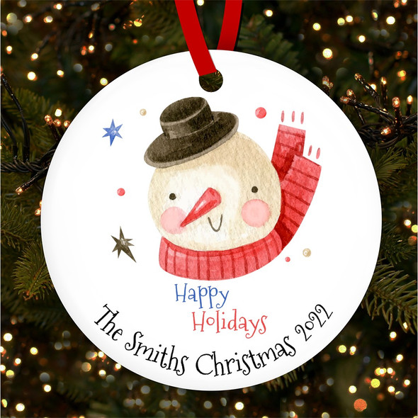 FREE WITH ORDERS OVER £20! - Family Name Smiling Snowman Personalised Christmas Tree Ornament Decoration