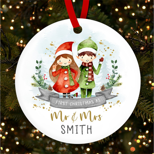 FREE WITH ORDERS OVER £20! - First As Mr and Mrs Cute Couple Personalised Christmas Tree Ornament Decoration