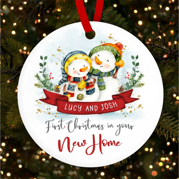 FREE WITH ORDERS OVER £20! - First In Your New Home Snowmen Personalised Christmas Tree Ornament Decoration