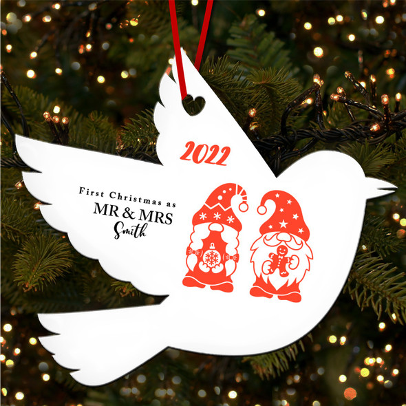 FREE WITH ORDERS OVER £20! - First As Mr and Mrs Gnomes Robin Personalised Christmas Tree Ornament Decoration