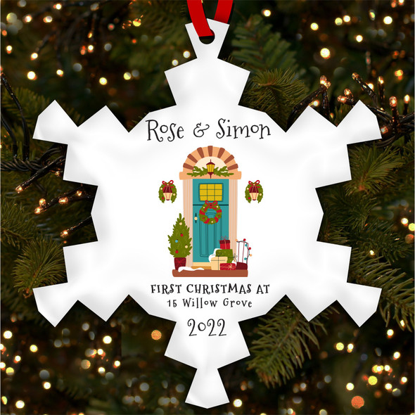 FREE WITH ORDERS OVER £20! - First At New Home Winter Door Personalised Christmas Tree Ornament Decoration