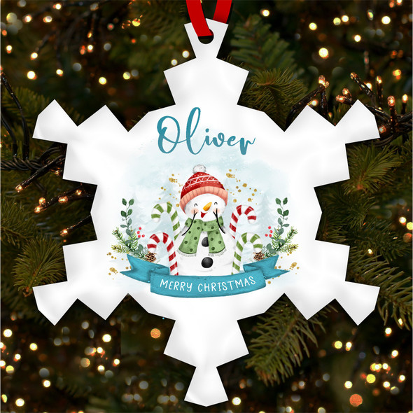 FREE WITH ORDERS OVER £20! - Snowman Blue Family Snowflake Personalised Christmas Tree Ornament Decoration