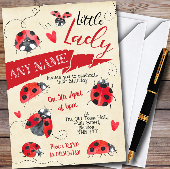 Vinatge Ladybird Personalised Childrens Party Invitations