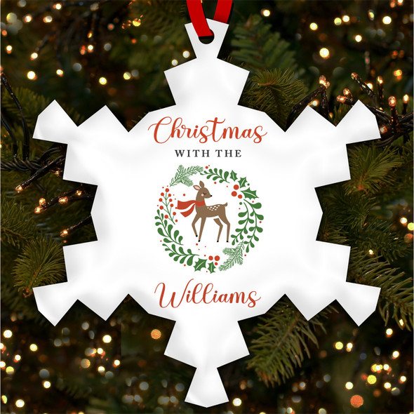 FREE WITH ORDERS OVER £20! - Wreath Reindeer Family Name Personalised Christmas Tree Ornament Decoration