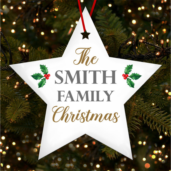 FREE WITH ORDERS OVER £20! - Family Name Holly Star Bauble Personalised Christmas Tree Ornament Decoration