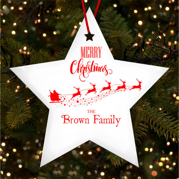 FREE WITH ORDERS OVER £20! - Family Name Santa His Sleigh Personalised Christmas Tree Ornament Decoration