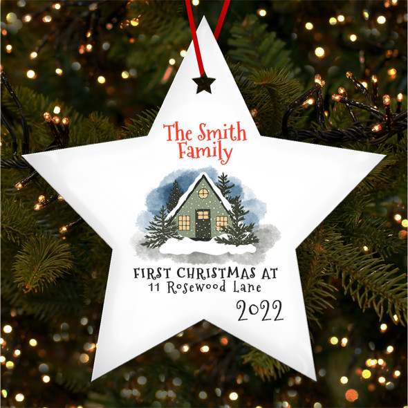 FREE WITH ORDERS OVER £20! - First At New Snowy House Star Personalised Christmas Tree Ornament Decoration