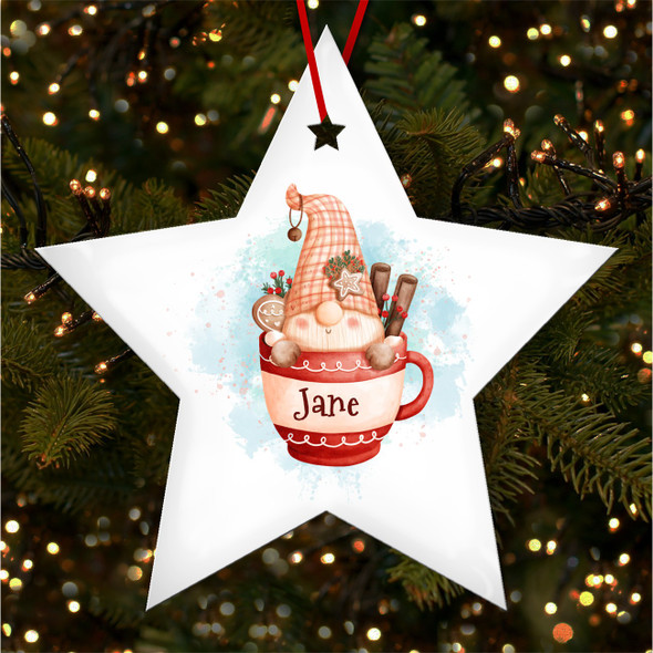 FREE WITH ORDERS OVER £20! - Gnome Sitting In Festive Cup Personalised Christmas Tree Ornament Decoration