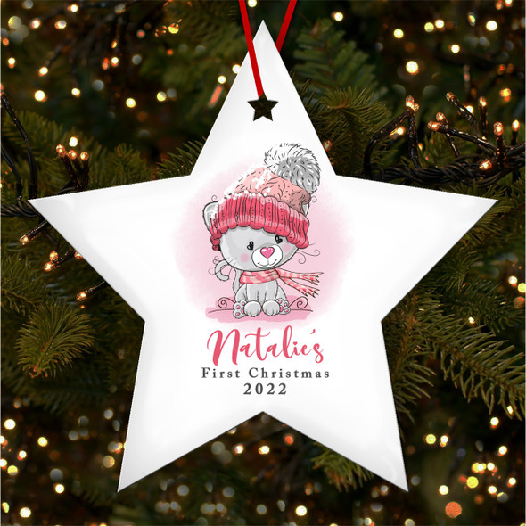 FREE WITH ORDERS OVER £20! - Pink Kitten Baby's 1st Star Personalised Christmas Tree Ornament Decoration