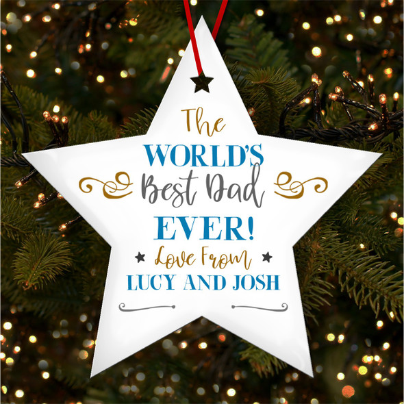 FREE WITH ORDERS OVER £20! - The Worlds Best Dad Text Star Personalised Christmas Tree Ornament Decoration