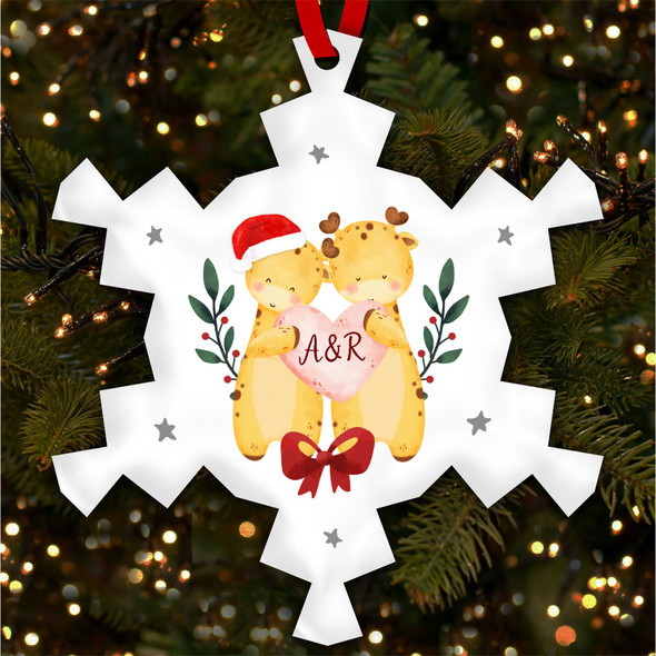 FREE WITH ORDERS OVER £20! - Couple Giraffe Initials Personalised Christmas Tree Ornament Decoration