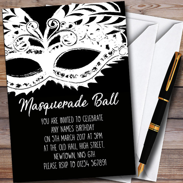 Black & White Mask Masquerade Ball Personalised Party Invitations