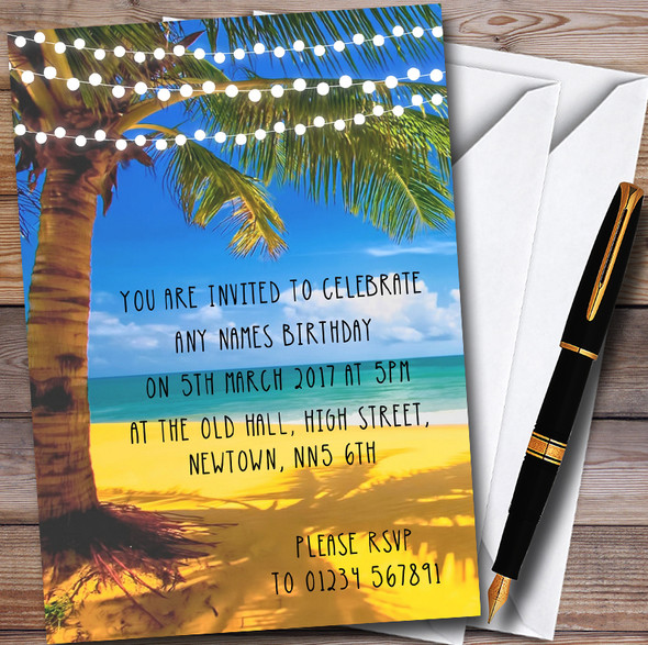 Palm Tree Beach Lights Personalised Party Invitations