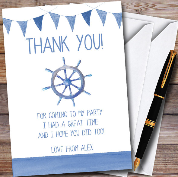 Blue Bunting Nautical Beach Personalised Party Thank You Cards