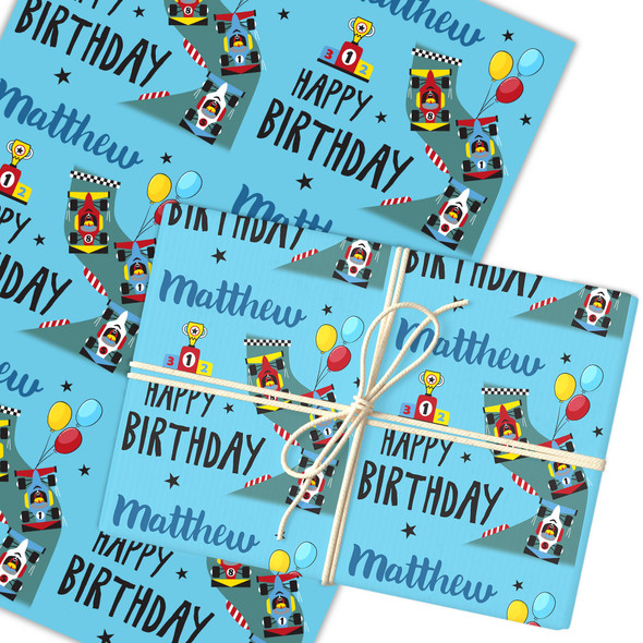 Personalised Wrapping Paper Kids Birthday Racing Cars For Boys Custom Gift-Wrap