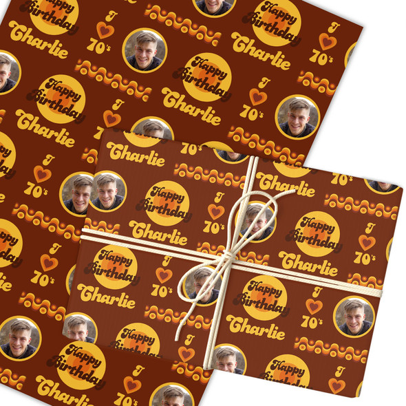 Personalised Wrapping Paper Kids Birthday Brown Photo Custom Gift Wrap