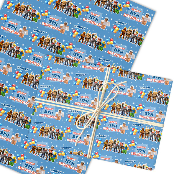 Personalised Wrapping Paper Kids Birthday Dark Blue Roblox Custom Gift Wrap