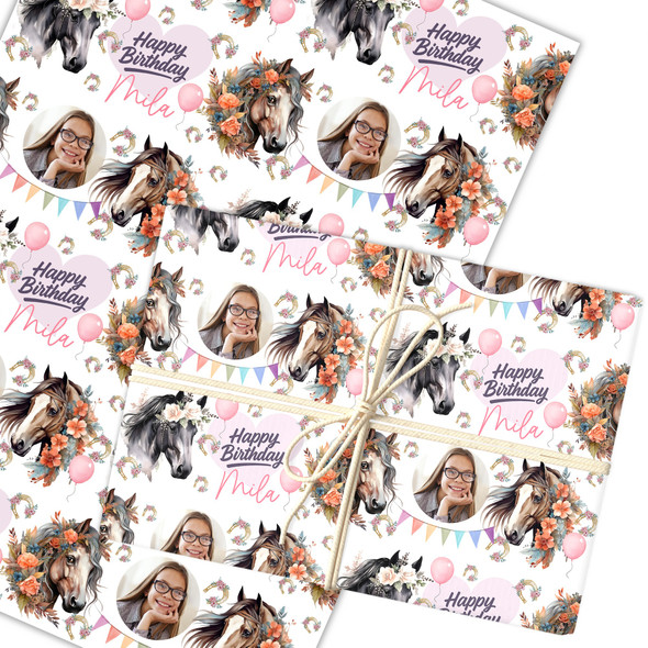 Personalised Wrapping Paper Kids Birthday Horses Photo Girls Custom Gift Wrap