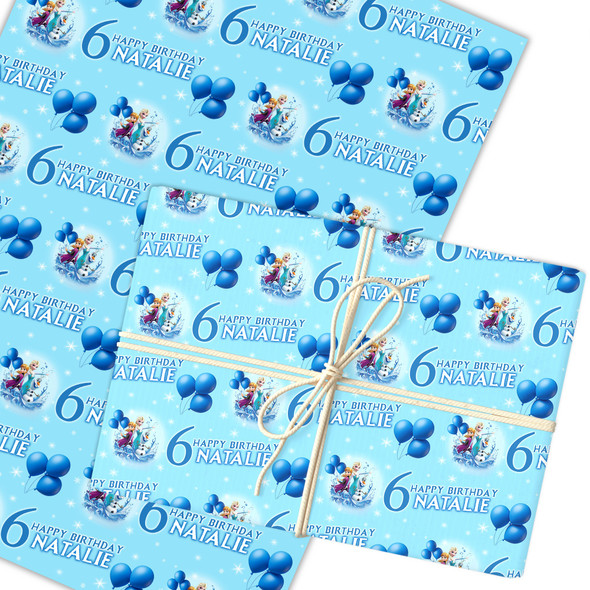 Personalised Wrapping Paper Kids Birthday Frozen Blue Custom Gift Wrap