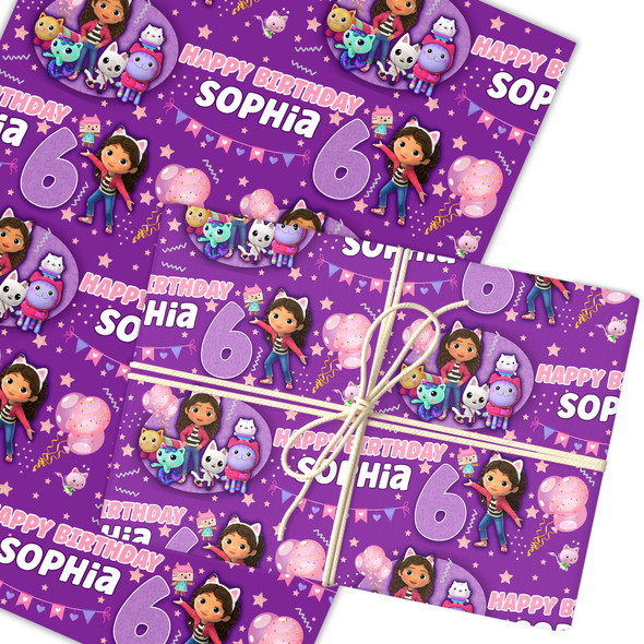 Personalised Wrapping Paper Kids Birthday Gabby's Dollhouse Custom Gift Wrap